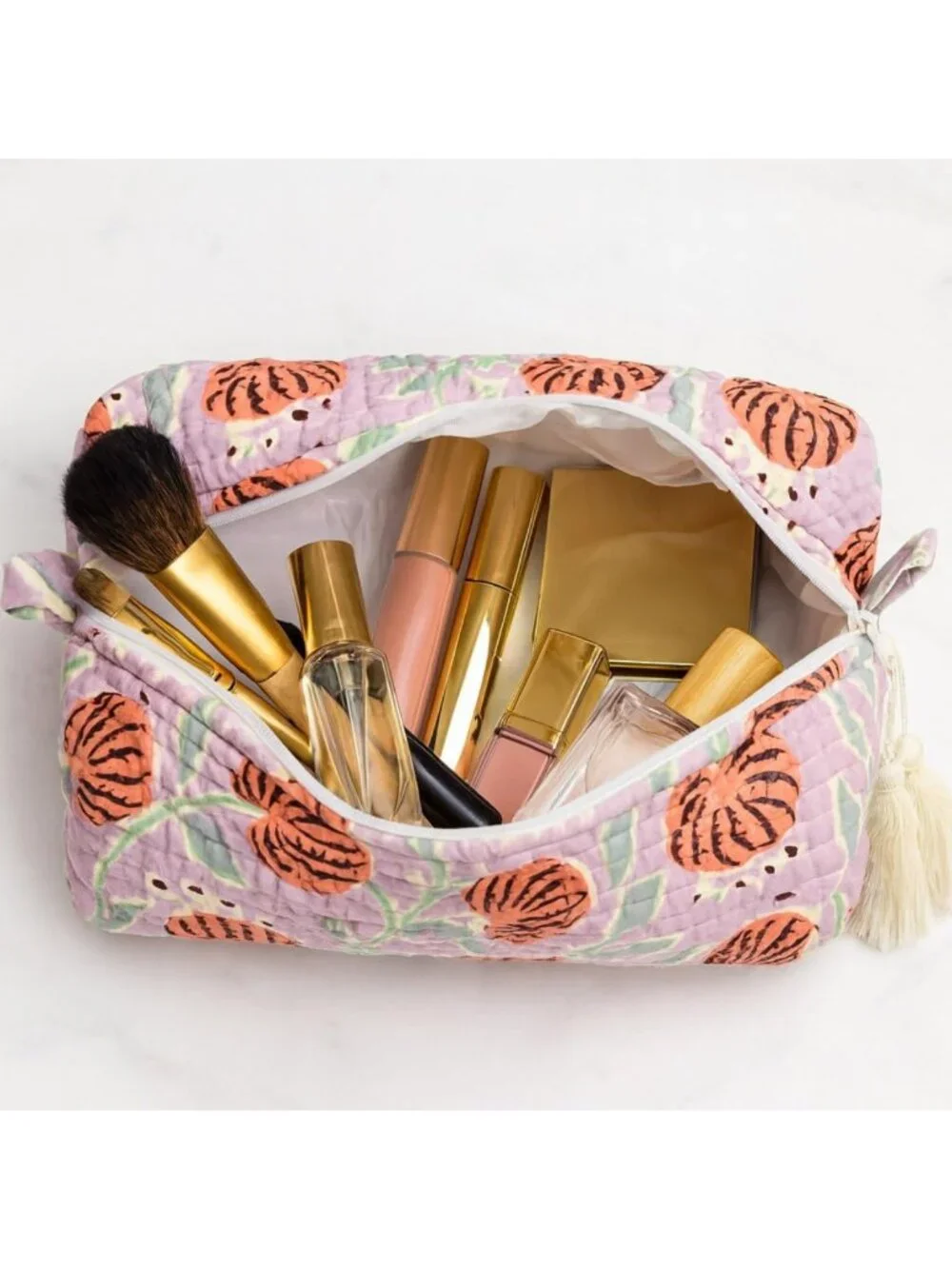 Quilted Cotton Makeup Bag & Toiletry Pouch - Handmade Travel Organizer, Boho